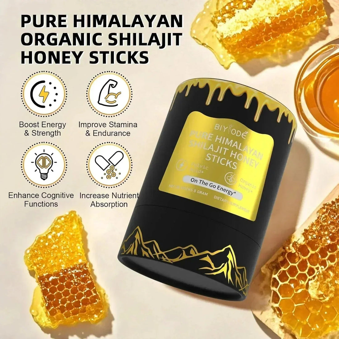 Himalayan Pure Shilajit Sticks with Organic Honey: Sweet Power from the Mountains - ELEMENTAFILL
