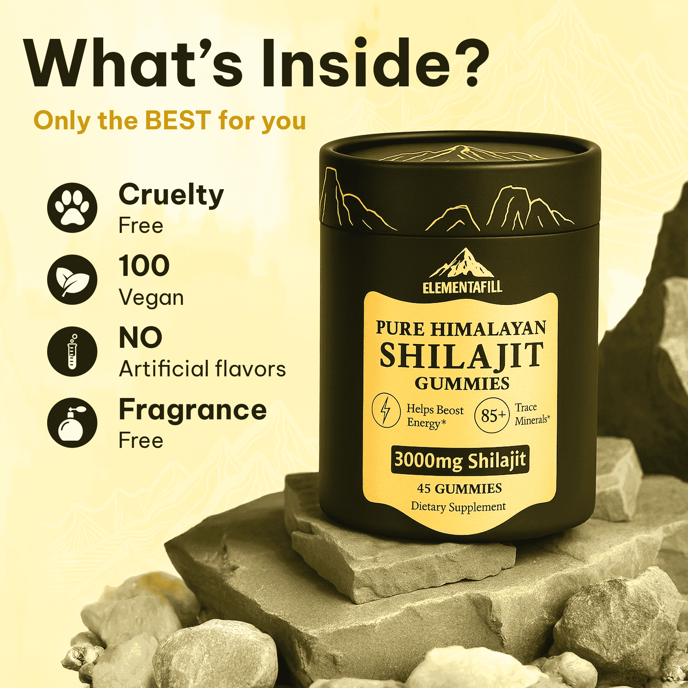 Elementafill Pure Shilajit Gummies For Men And Women | 45 Gummies Per Bottle