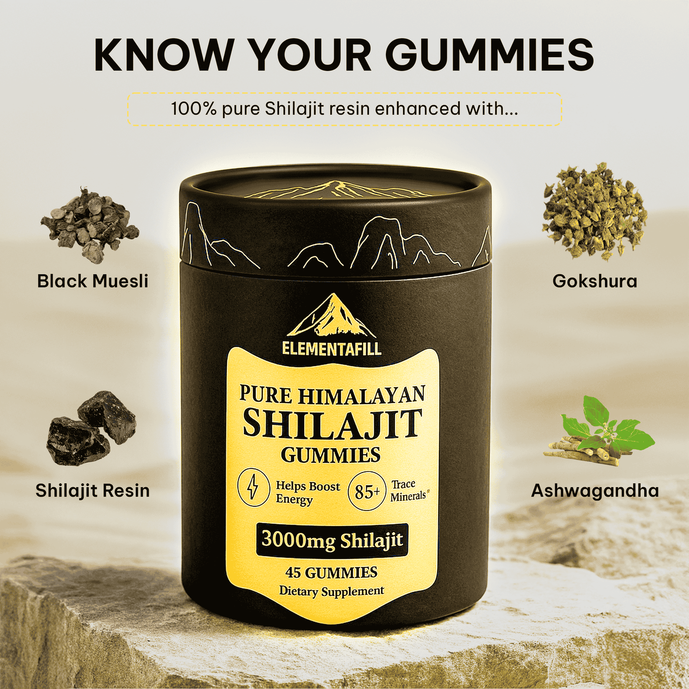 Elementafill Pure Shilajit Gummies For Men And Women | 45 Gummies Per Bottle